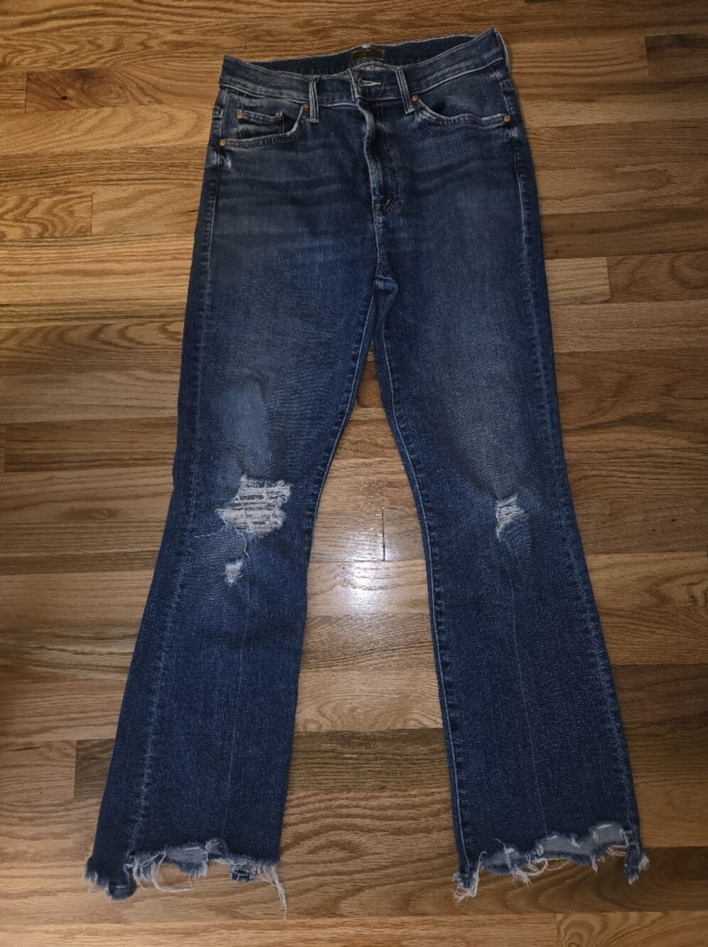 MOTHER Blue Distressed Flare Jeans